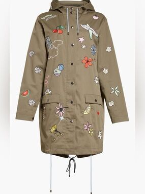 Mira Mikati Olive Green Embroidered Hooded Parka Jacket